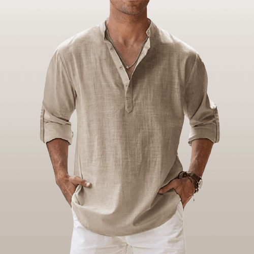 Men's Long Sleeve Linen Blend Henley Shirt - Casual Regular Fit - Stylish & Comfortable