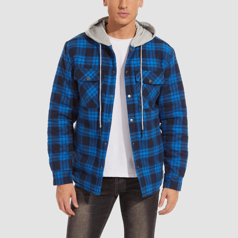Men's Quilted Flannel Jacket with Hood - Warm, Stylish & Casual Outerwear for Cold Weather