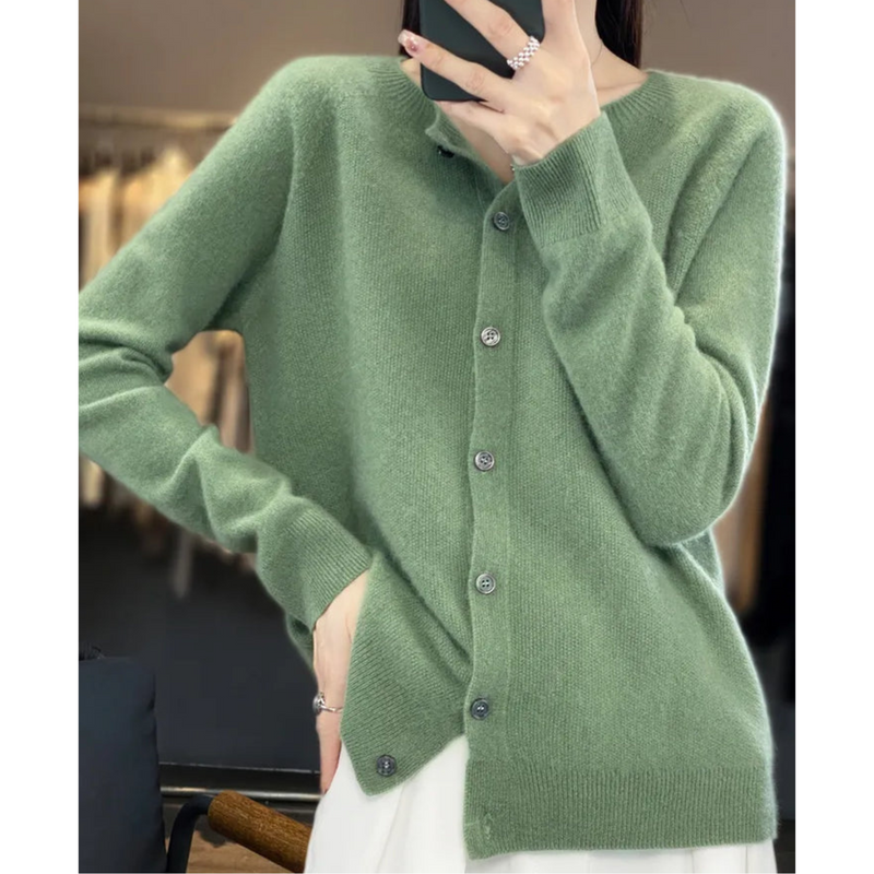 Women's Cozy Soft Knit Cardigan - Round Neck, Button Closure, Perfect for Layering