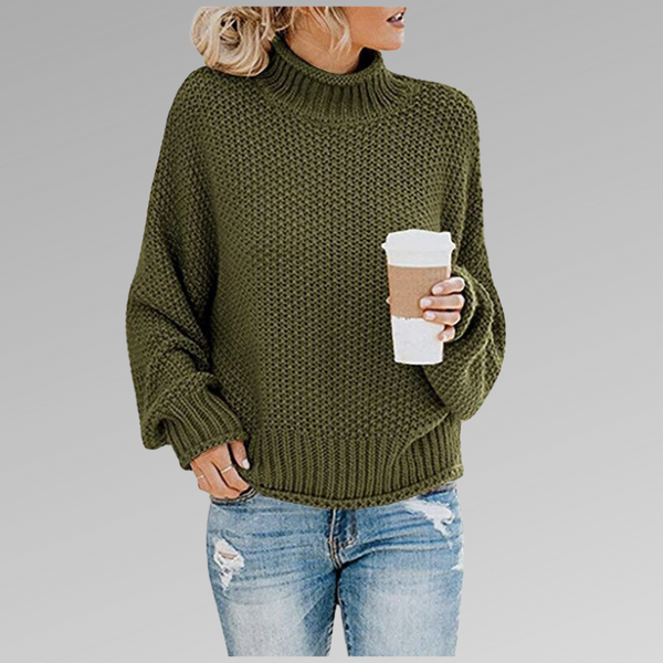 Women's High Neck Knit Sweater - Long Sleeve Cozy Pullover for Fall & Winter Fashion