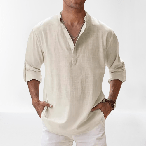 Men's Long Sleeve Linen Blend Henley Shirt - Casual Regular Fit - Stylish & Comfortable