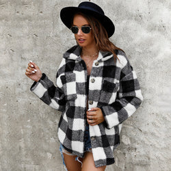 Furly Checkered Plush Fur Coat - Cozy & Stylish Winter Outerwear