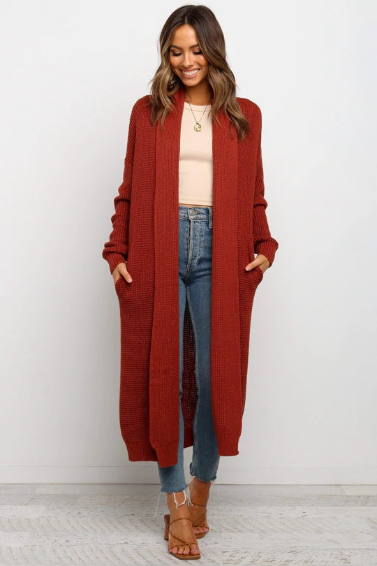 Women's Oversized Longline Cardigan - Soft Knit Open Front with Ribbed Cuffs - Cozy and Stylish Layering Piece