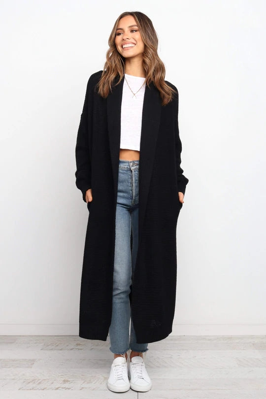 Women's Oversized Longline Cardigan - Soft Knit Open Front with Ribbed Cuffs - Cozy and Stylish Layering Piece