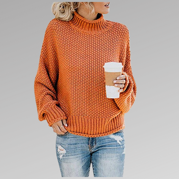 Women's High Neck Knit Sweater - Long Sleeve Cozy Pullover for Fall & Winter Fashion