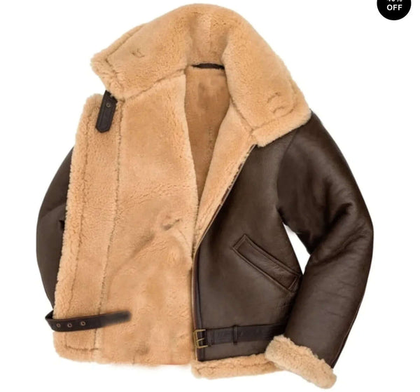 Men's Shearling Sheepskin Flying Jacket - Premium Warmth & Style | Classic Aviator Design