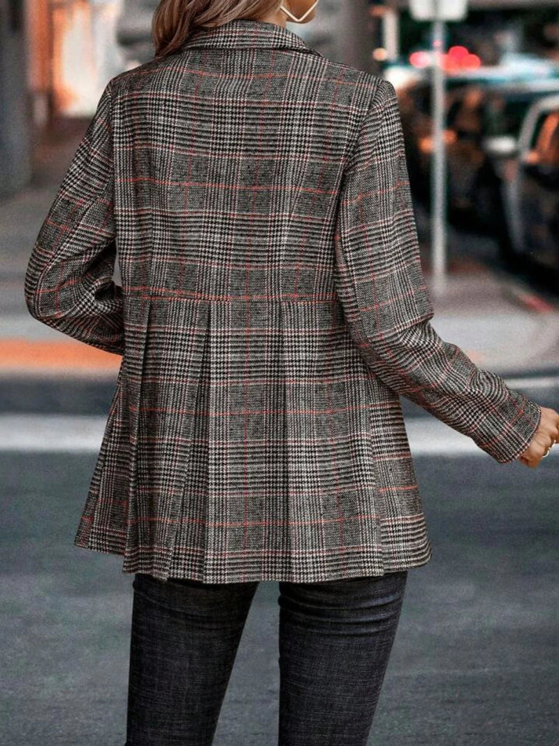 Elegant Tailored Plaid Blazer Jacket for Women | Stylish & Versatile Outerwear
