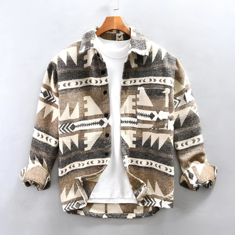 Men's Aztec Pattern Flannel Jacket - Tribal Design Winter Outerwear for Ultimate Warmth & Style