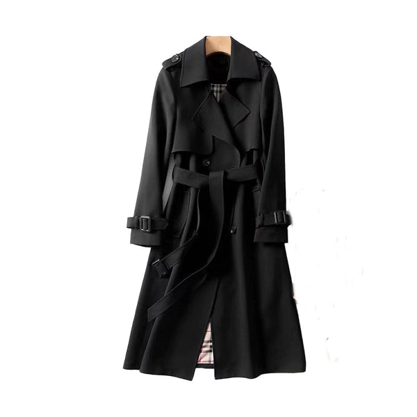 Luxury Beige Double-Breasted Long Trench Coat with Belt for Women – Stylish Fall Fashion Outerwear
