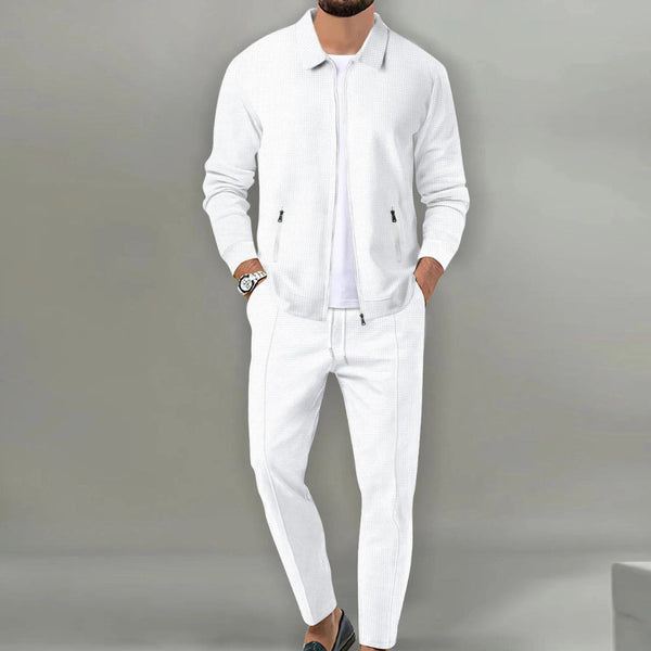 Men's Lightweight Beige Textured Tracksuit - Stylish Jacket & Jogger Set for Comfort and Performance