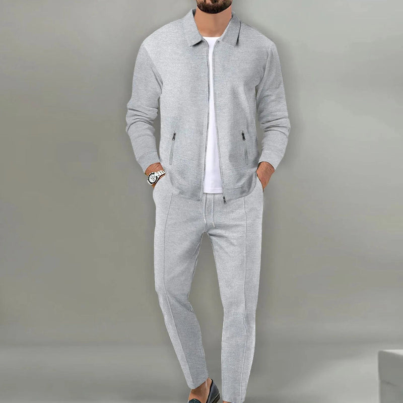 Men's Lightweight Beige Textured Tracksuit - Stylish Jacket & Jogger Set for Comfort and Performance