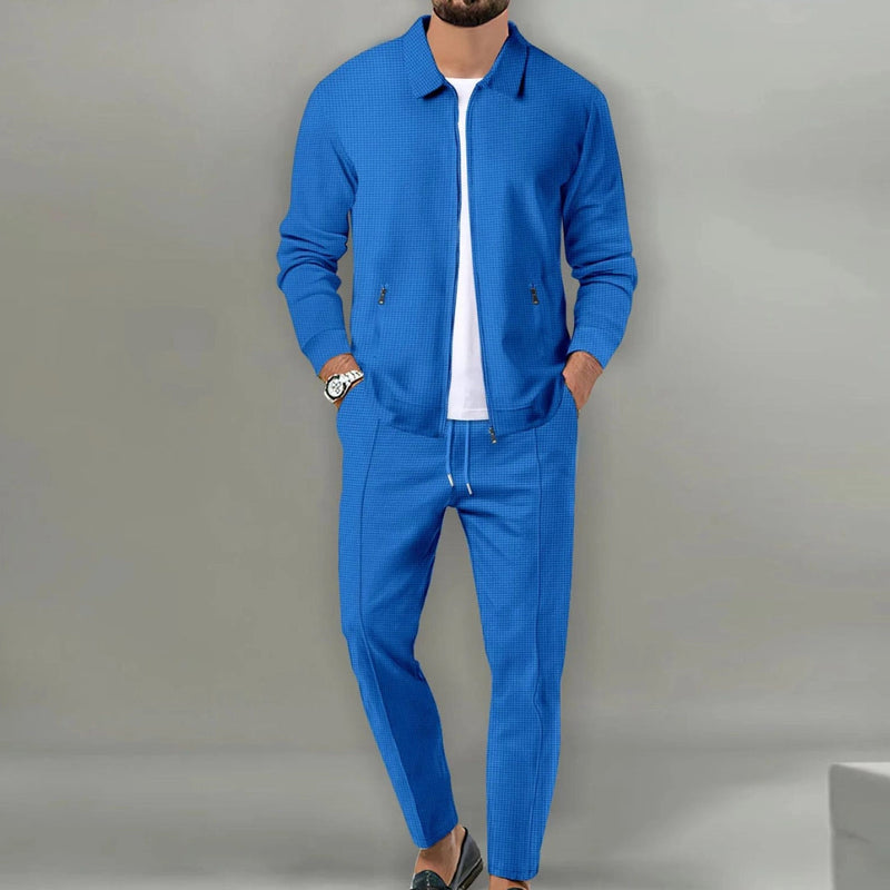 Men's Lightweight Beige Textured Tracksuit - Stylish Jacket & Jogger Set for Comfort and Performance