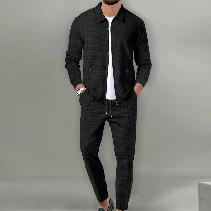 Men's Lightweight Beige Textured Tracksuit - Stylish Jacket & Jogger Set for Comfort and Performance