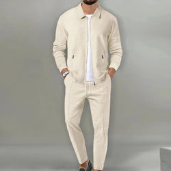 Men's Lightweight Beige Textured Tracksuit - Stylish Jacket & Jogger Set for Comfort and Performance