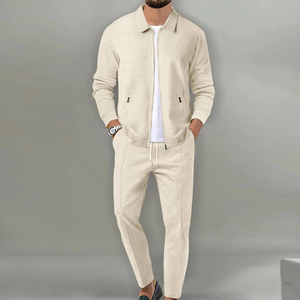 Men's Lightweight Beige Textured Tracksuit - Stylish Jacket & Jogger Set for Comfort and Performance