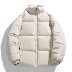 Men's Ivory High Collar Winter Down Puffer Jacket - Insulated Urban Fashion Outerwear