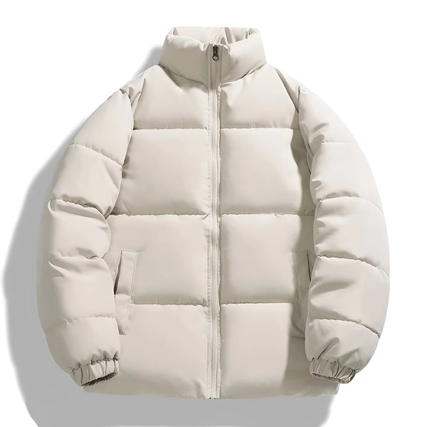 Men's Ivory High Collar Winter Down Puffer Jacket - Insulated Urban Fashion Outerwear