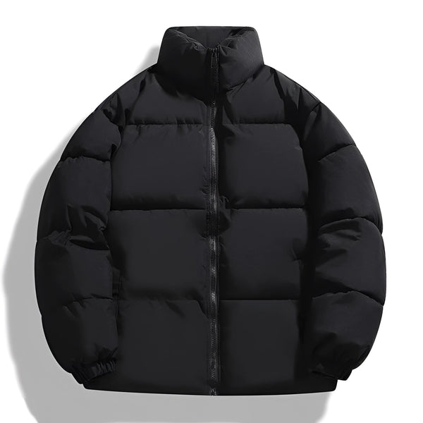 Men's Ivory High Collar Winter Down Puffer Jacket - Insulated Urban Fashion Outerwear