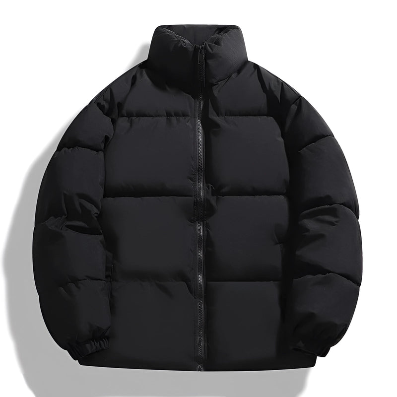 Men's Ivory High Collar Winter Down Puffer Jacket - Insulated Urban Fashion Outerwear