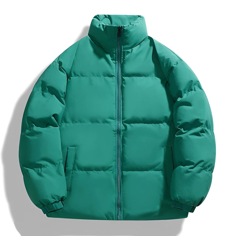 Men's Ivory High Collar Winter Down Puffer Jacket - Insulated Urban Fashion Outerwear