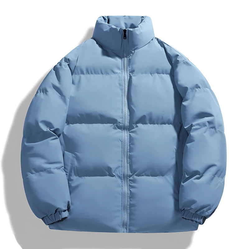 Men's Ivory High Collar Winter Down Puffer Jacket - Insulated Urban Fashion Outerwear