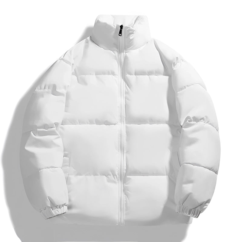 Men's Ivory High Collar Winter Down Puffer Jacket - Insulated Urban Fashion Outerwear
