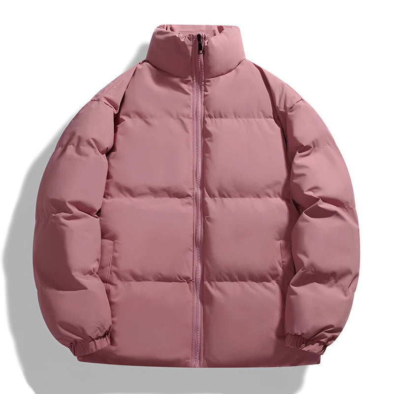 Men's Ivory High Collar Winter Down Puffer Jacket - Insulated Urban Fashion Outerwear