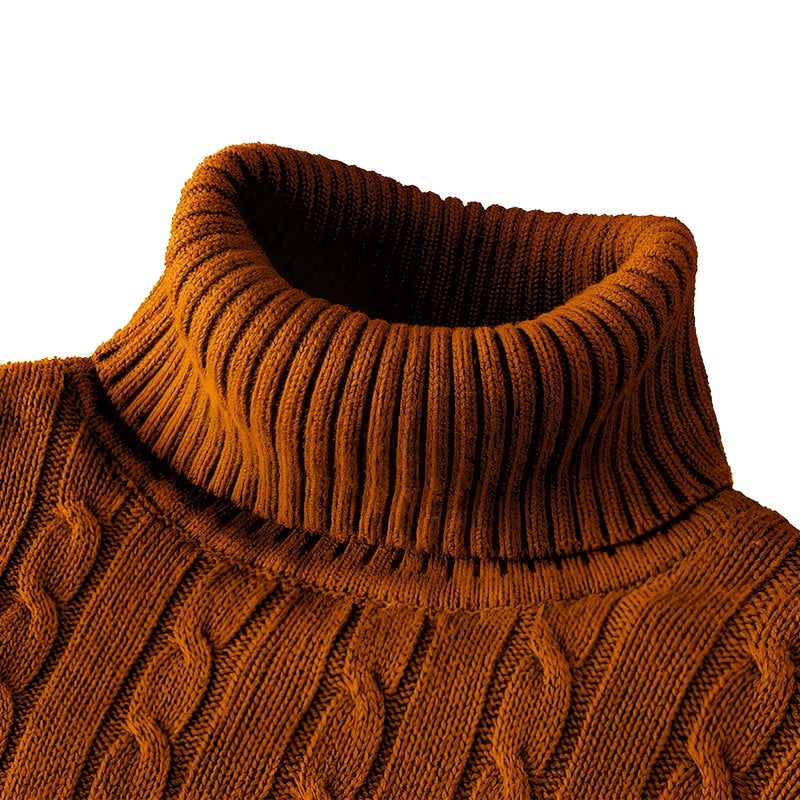 Luxury Black Cable Knit Turtleneck Sweater - Thick Wool, Ribbed Collar, Cozy & Stylish Knitwear for Women