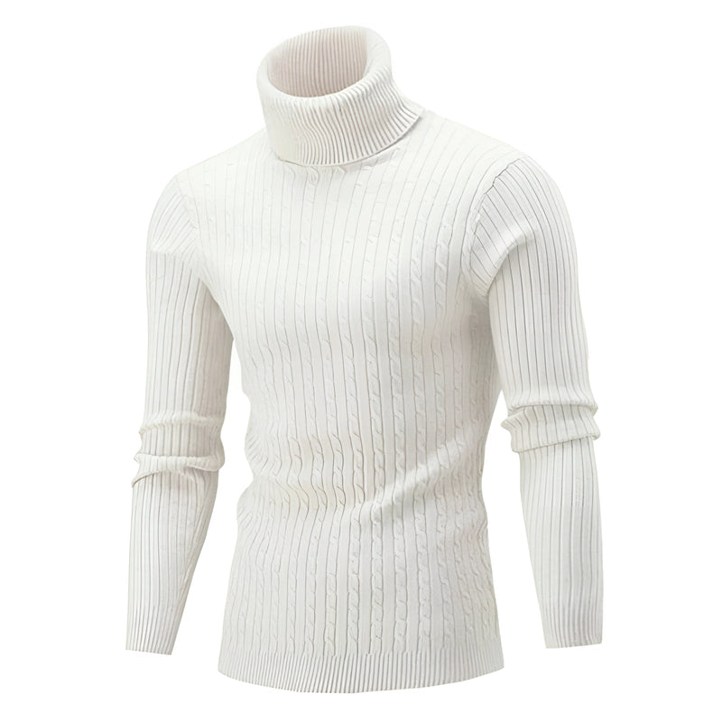 Luxury Black Cable Knit Turtleneck Sweater - Thick Wool, Ribbed Collar, Cozy & Stylish Knitwear for Women