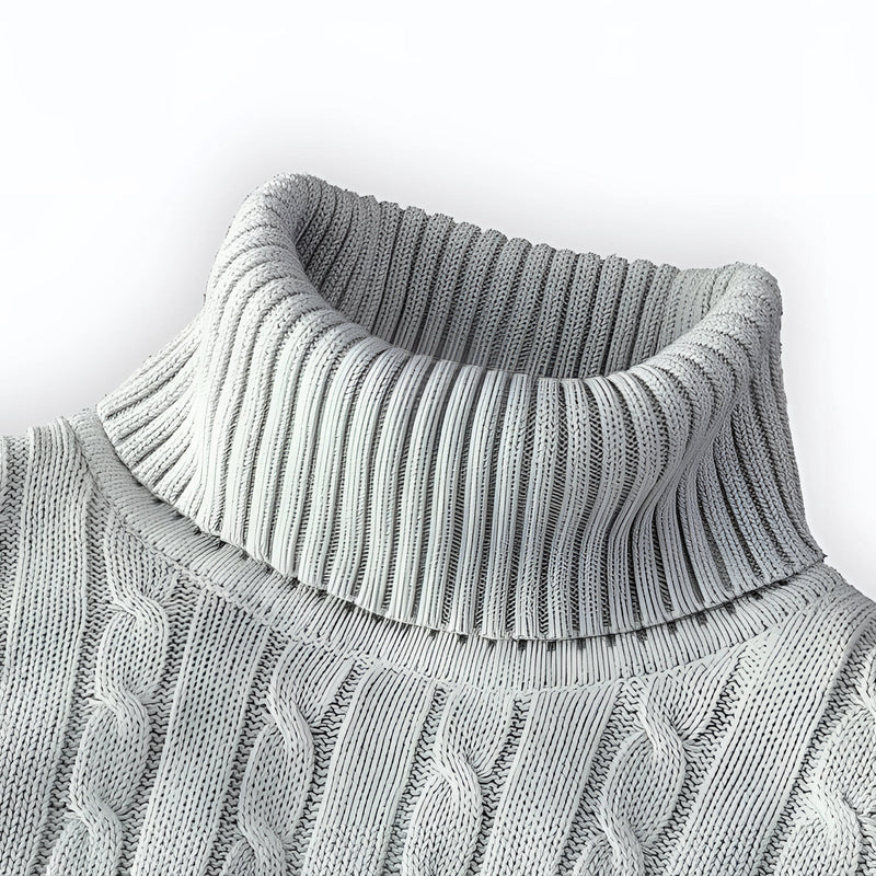 Luxury Black Cable Knit Turtleneck Sweater - Thick Wool, Ribbed Collar, Cozy & Stylish Knitwear for Women