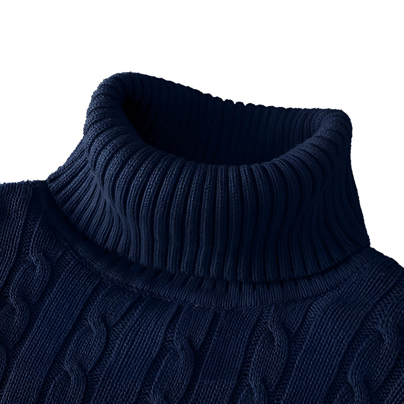 Luxury Black Cable Knit Turtleneck Sweater - Thick Wool, Ribbed Collar, Cozy & Stylish Knitwear for Women