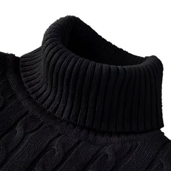 Luxury Black Cable Knit Turtleneck Sweater - Thick Wool, Ribbed Collar, Cozy & Stylish Knitwear for Women