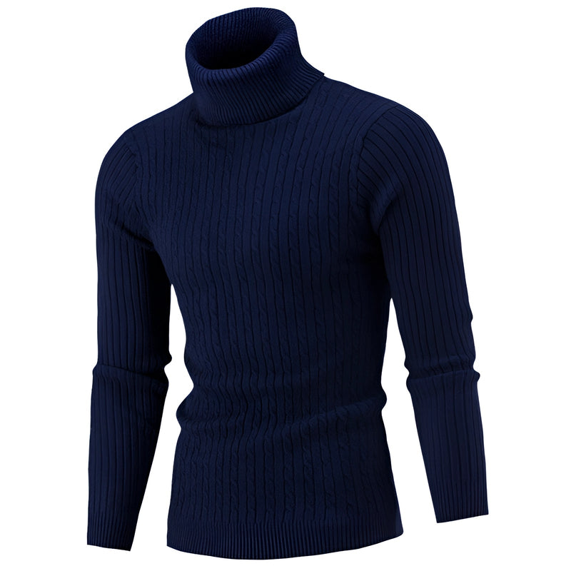 Luxury Black Cable Knit Turtleneck Sweater - Thick Wool, Ribbed Collar, Cozy & Stylish Knitwear for Women