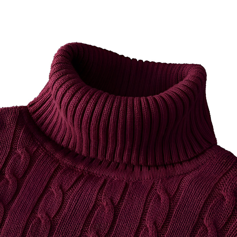 Luxury Black Cable Knit Turtleneck Sweater - Thick Wool, Ribbed Collar, Cozy & Stylish Knitwear for Women