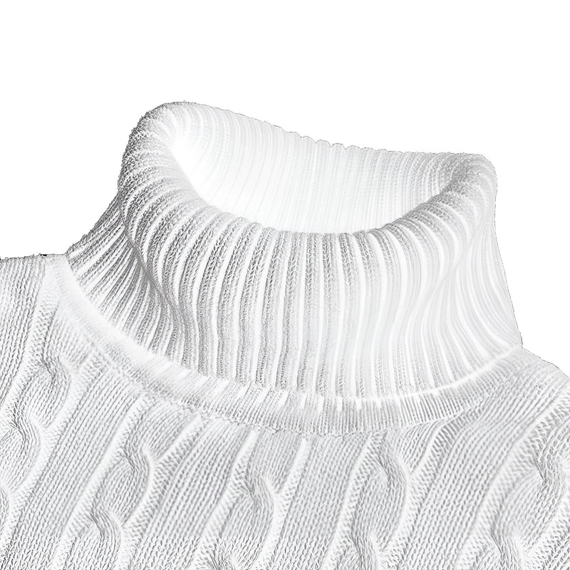 Luxury Black Cable Knit Turtleneck Sweater - Thick Wool, Ribbed Collar, Cozy & Stylish Knitwear for Women