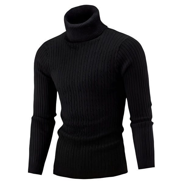 Luxury Black Cable Knit Turtleneck Sweater - Thick Wool, Ribbed Collar, Cozy & Stylish Knitwear for Women