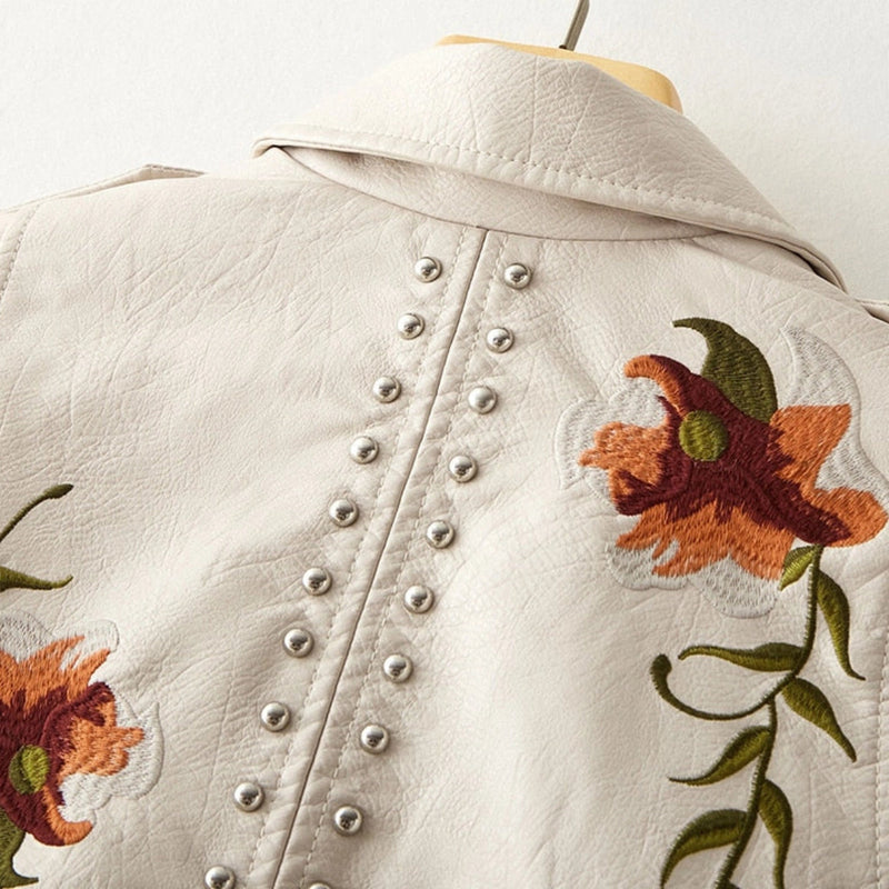 Luxury Women's Floral Embroidered Leather Jacket - Designer Fashion Outerwear