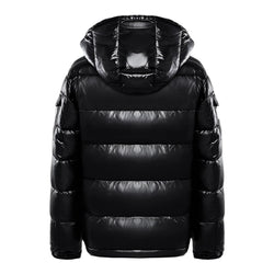 Men's Insulated Black Glossy Hooded Puffer Jacket - Stylish Winter Coat for Ultimate Warmth and Comfort
