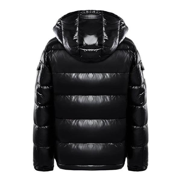 Men's Insulated Black Glossy Hooded Puffer Jacket - Stylish Winter Coat for Ultimate Warmth and Comfort