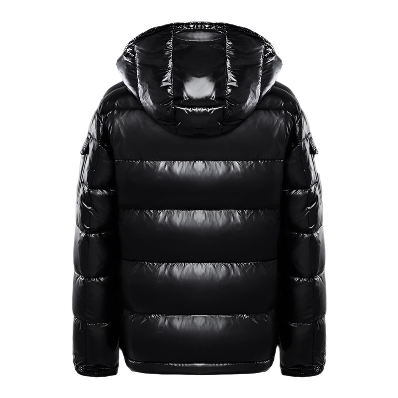 Men's Insulated Black Glossy Hooded Puffer Jacket - Stylish Winter Coat for Ultimate Warmth and Comfort