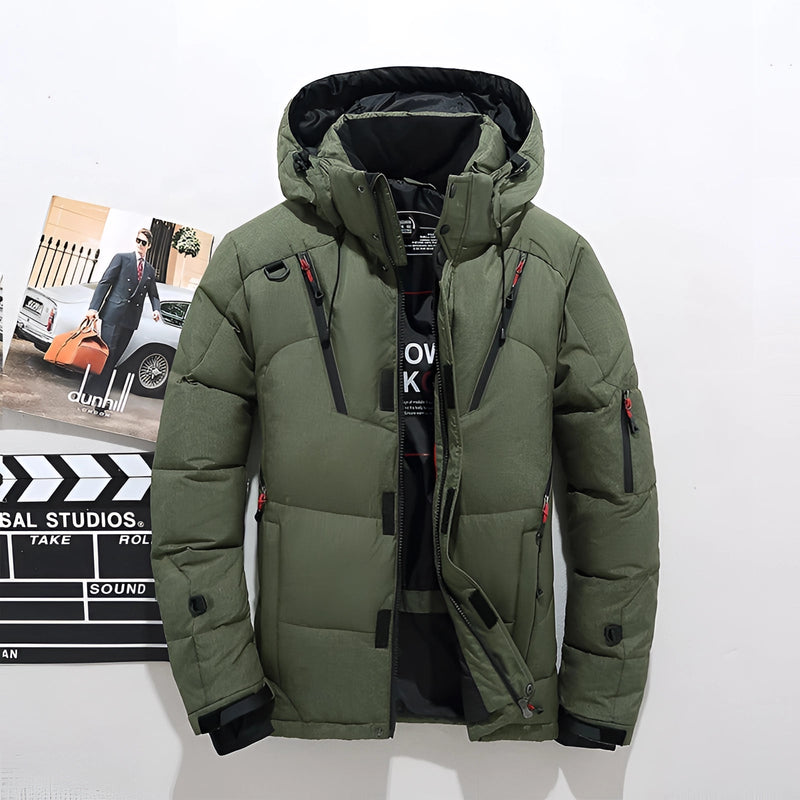 Men's Black Waterproof Insulated Puffer Ski Jacket - Warm, Lightweight, and Stylish Winter Outerwear for Skiing & Outdoor Activities