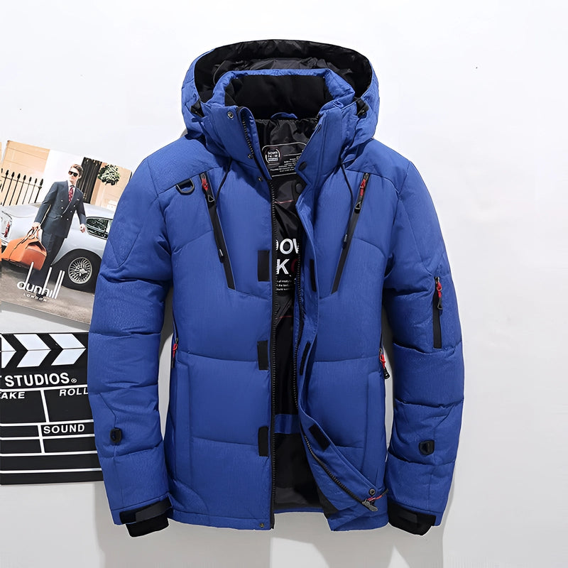 Men's Black Waterproof Insulated Puffer Ski Jacket - Warm, Lightweight, and Stylish Winter Outerwear for Skiing & Outdoor Activities