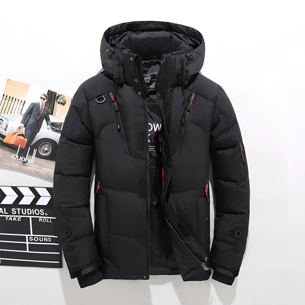 Men's Black Waterproof Insulated Puffer Ski Jacket - Warm, Lightweight, and Stylish Winter Outerwear for Skiing & Outdoor Activities