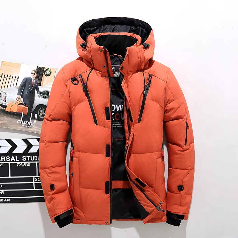 Men's Black Waterproof Insulated Puffer Ski Jacket - Warm, Lightweight, and Stylish Winter Outerwear for Skiing & Outdoor Activities