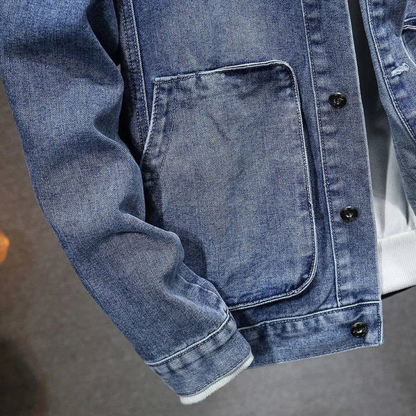 Men's Vintage Distressed Denim Jacket with Hoodie - Stylish Streetwear Outerwear