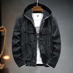 Men's Vintage Distressed Denim Jacket with Hoodie - Stylish Streetwear Outerwear