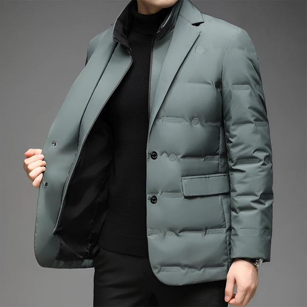 Men's Lightweight Insulated Green Quilted Padded Blazer - Stylish Winter Jacket for Warmth & Comfort