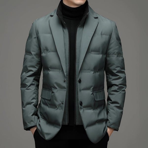 Men's Lightweight Insulated Green Quilted Padded Blazer - Stylish Winter Jacket for Warmth & Comfort
