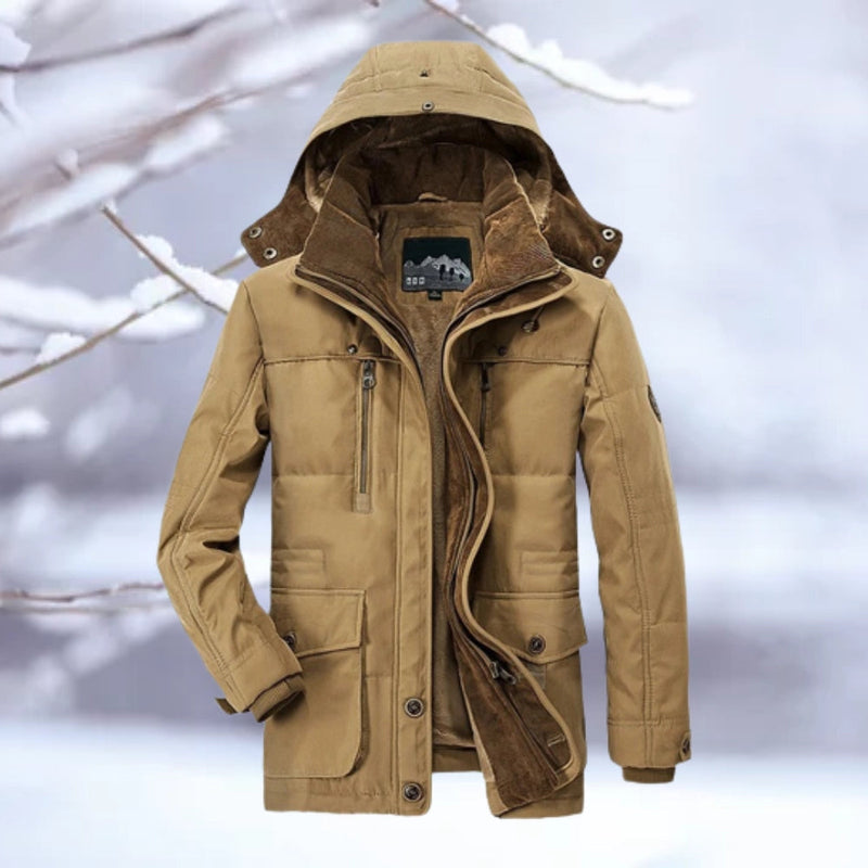 Men's Brown Insulated Hooded Winter Jacket - Thermal Quilted Parka, Snow Resistant & Warm