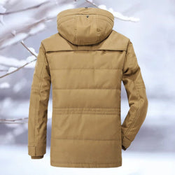 Men's Brown Insulated Hooded Winter Jacket - Thermal Quilted Parka, Snow Resistant & Warm